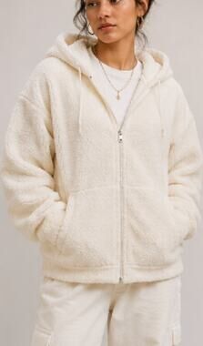 NWT Cernucci Oversized Borg Sherpa Zip Hoodie Off White Boxy Unisex Size S